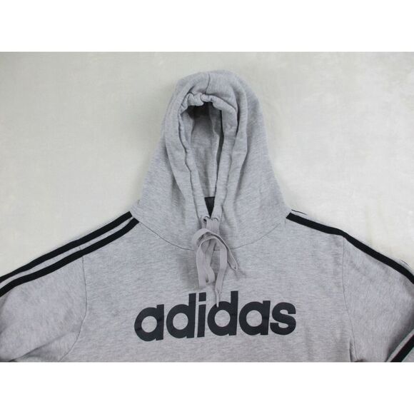 Adidas Sweater Mens Small Gray Blue Pullover Spell Out Stripes Hoodie Casual - Picture 3 of 8